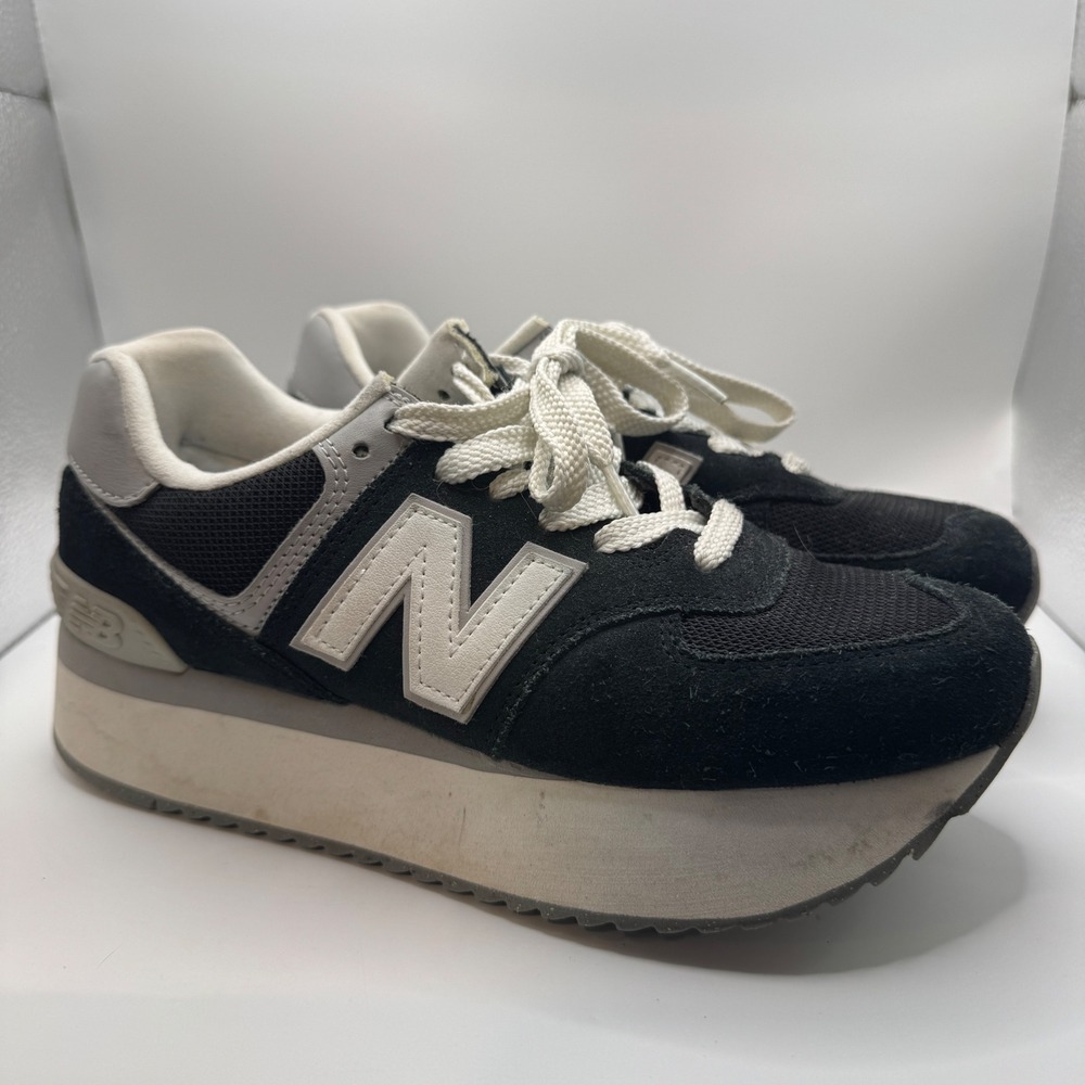 New Balance 8.5 574+ Platform Sneaker Womens Black White Suede WL574ZSA
